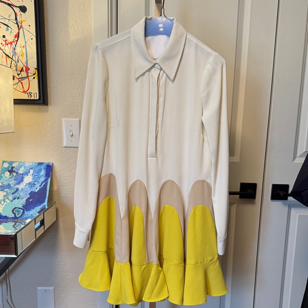 Tuckernuck Cream and Yellow Long Sleeve Flared Hem Dress